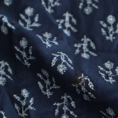 80s COTTON VOILE FLOWER BLOCK PRINT FRILL COLLAR PINTUCK SHIRT #3900 NVY (NAVY BASE) [NMDS25551]