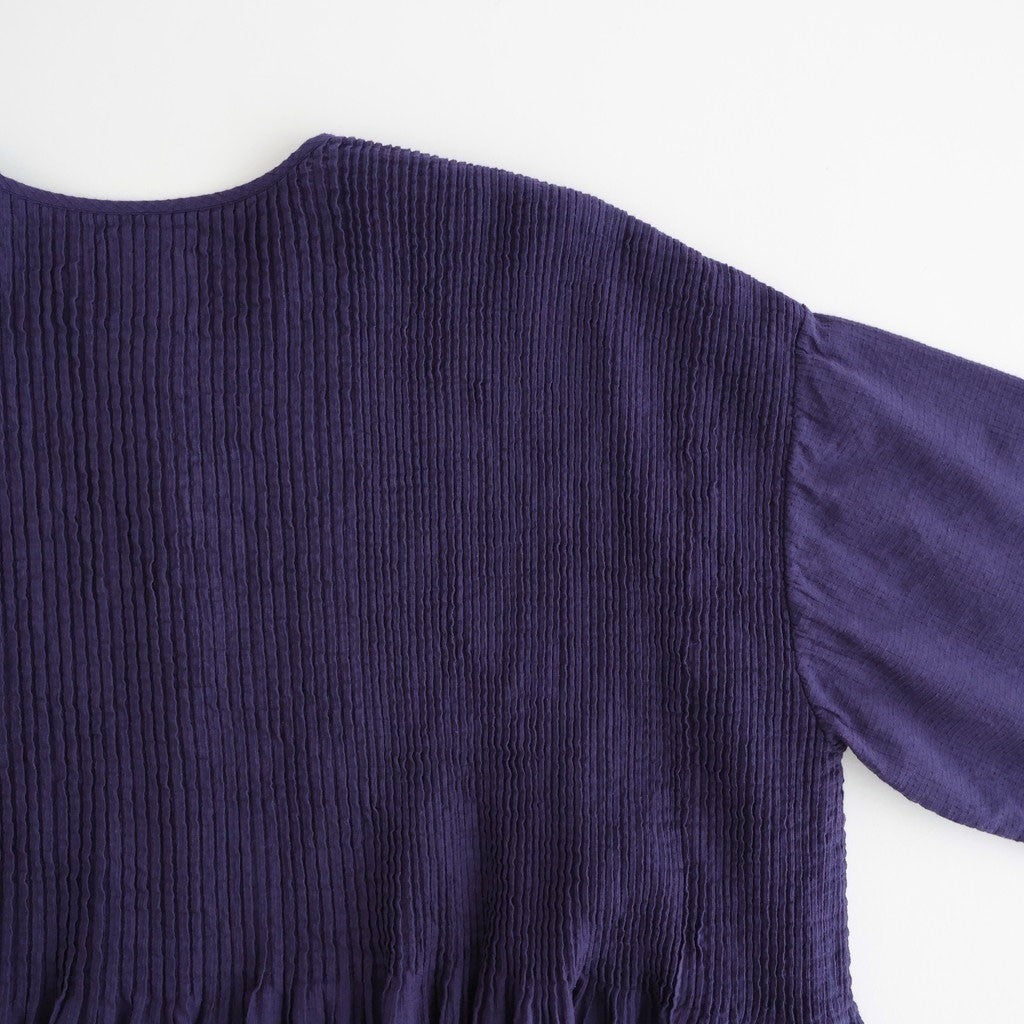 80s ORGANIC MICRO CHECK OVERDYE CREW-NECK BUTTON SHIRT MAXI DRESS WITH MINI PINTUCK #2813 PURPLE (D.PURPLE) [NMDS26234D]