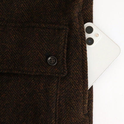 Bishu original wool herringbone stand collar coat #brown herringbone [TS243CO080]