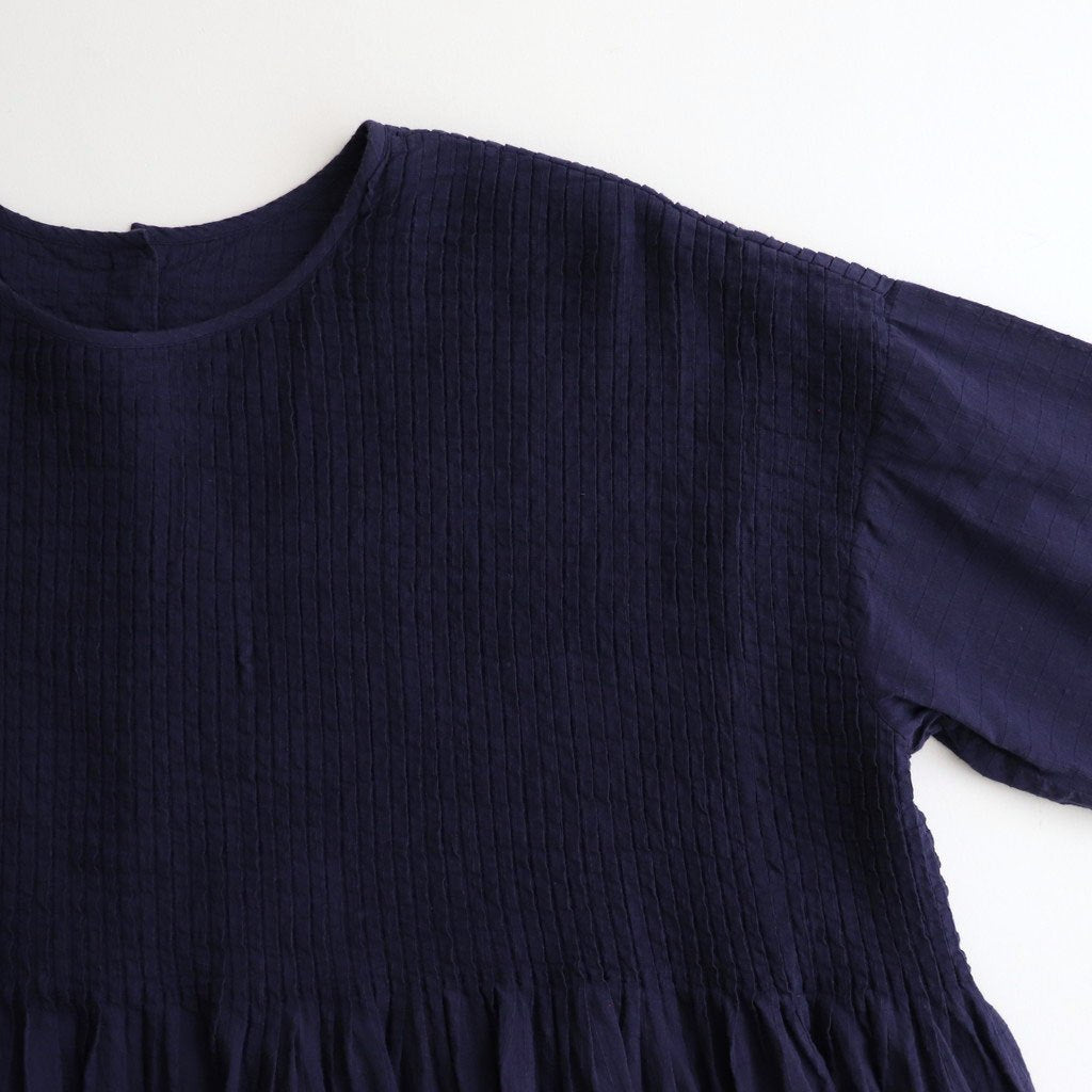 80s ORGANIC DOBIE CHECK(OVERDYE) CREW-NECK P/O HALF/SL SHIRT WITH PINTUCK #2813 D.PURPLE [NMDS25251D]