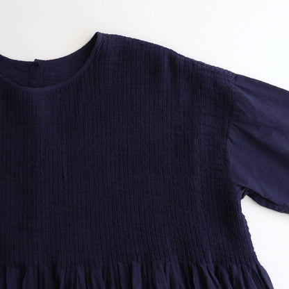80s ORGANIC DOBIE CHECK(OVERDYE) CREW-NECK P/O HALF/SL SHIRT WITH PINTUCK #2813 D.PURPLE [NMDS25251D]
