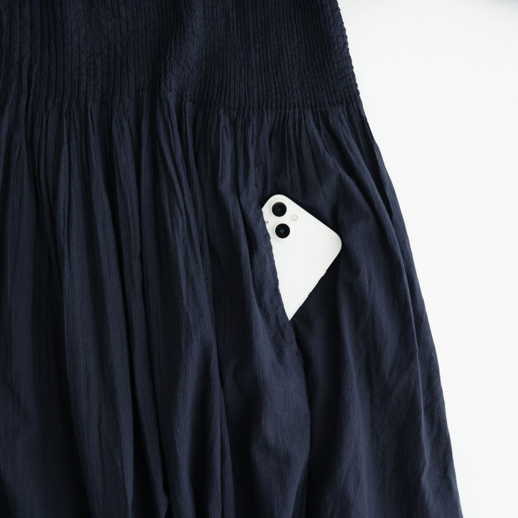 80s ORGANIC VOILE STRIPE (OVERDYE) BANDED SHIRT DRESS WITH MINI PINTUCK #3960 MARINE [NMDS26514D]