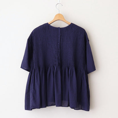 80s ORGANIC DOBIE CHECK(OVERDYE) CREW-NECK P/O HALF/SL SHIRT WITH PINTUCK #2813 D.PURPLE [NMDS25251D]