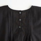 80s VOILE PLAIN WITH CUT WORK LACE CREW NECK FRENCH/SL SHIRTS WITH PINTUCK #9900 BLACK [INSL26342]