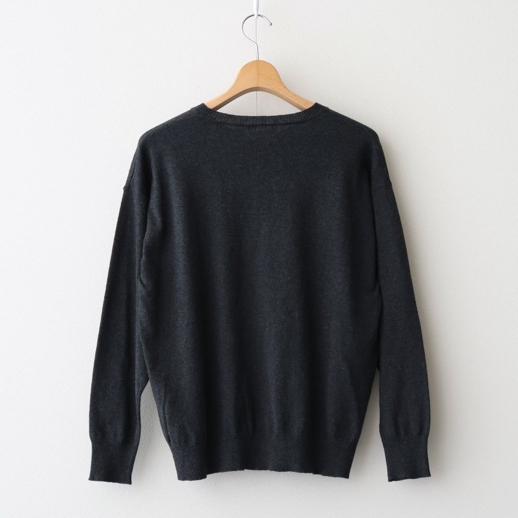 14GG 2PLY PLAIN STITCH COTTON/WOOL/CASHMER CREW-NECK PULLOVER #9800 CHARCOAL [GNSL24542]