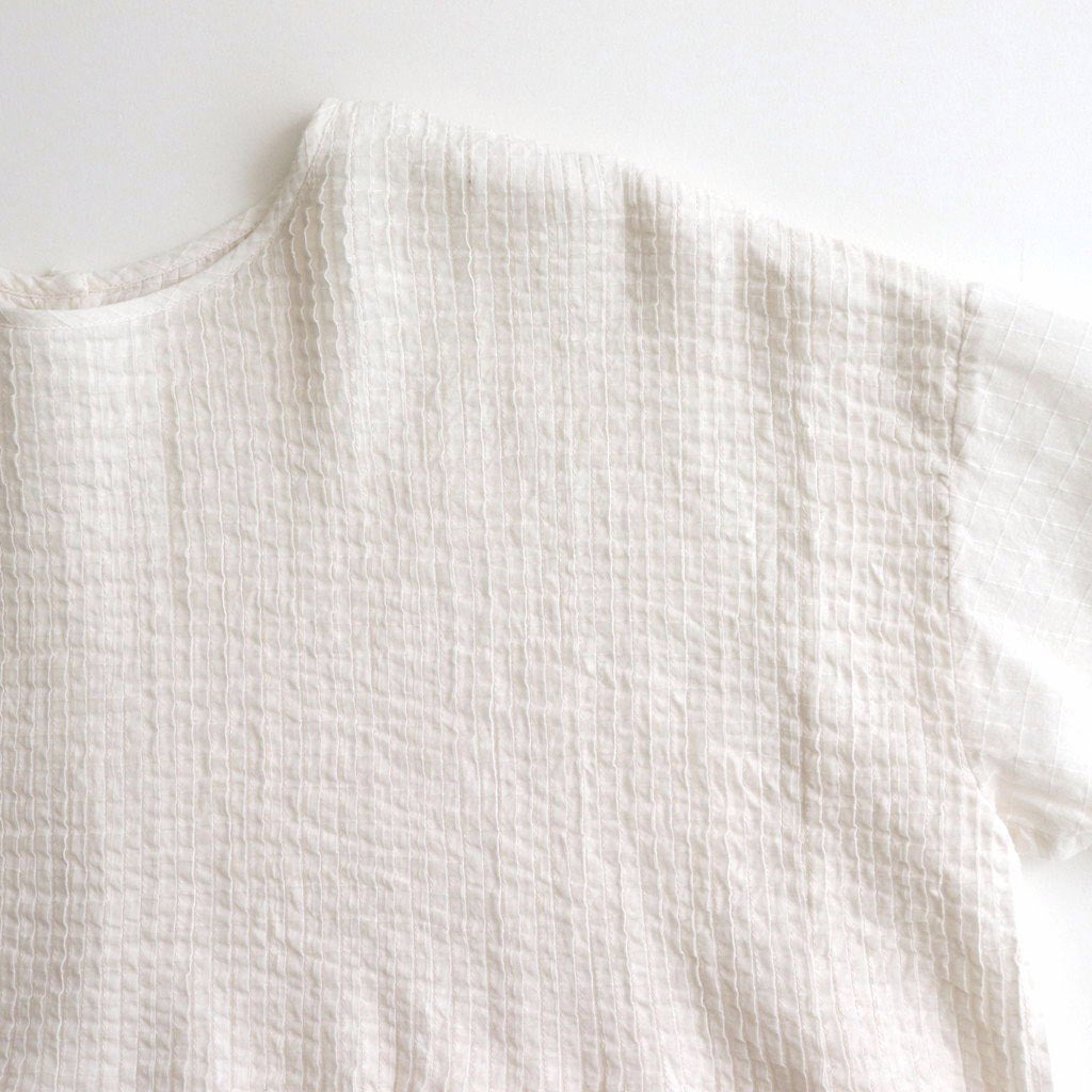 80s ORGANIC DOBIE CHECK(OVERDYE) CREW-NECK P/O HALF/SL SHIRT WITH PINTUCK #9170 MINRAL WHITE [NMDS25251D]