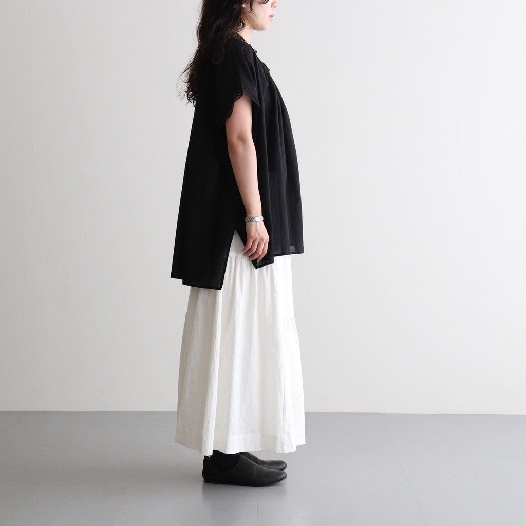 80s COTTON VOILE LACE LACE&STRING COLLAR GATHERED SHIRT #9900 BLACK [NSL26092]