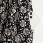 80s VOILE TWO TONE FLOWER PRINT REGULAR COLLAR S/SL DRESS #9982 BLACK x Lt BEIGE PRINT [NSL25084]
