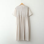 80s ORGANIC COTTON VOILE CREW-NECK HALF/SLEEVE DRESS WITH MINI PINTUCK #8200 BEIGE (MILKY BEIGE) [NMDS26243]