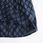 80s COTTON VOILE FLOWER BLOCK PRINT FRILL COLLAR PINTUCK SHIRT #3900 NVY (NAVY BASE) [NMDS25551]