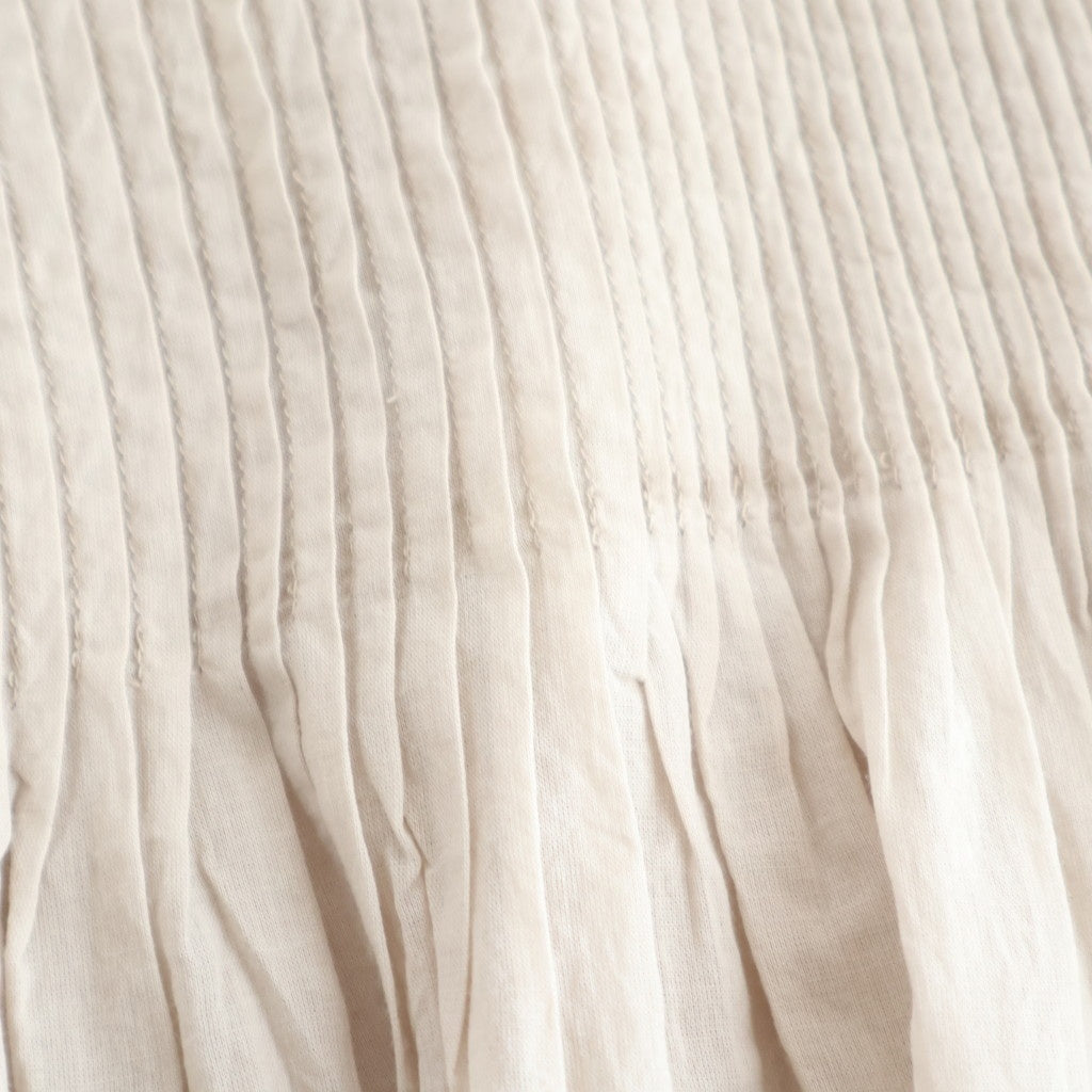 80s ORGANIC COTTON VOILE CREW-NECK HALF/SLEEVE DRESS WITH MINI PINTUCK #8200 BEIGE (MILKY BEIGE) [NMDS26243]