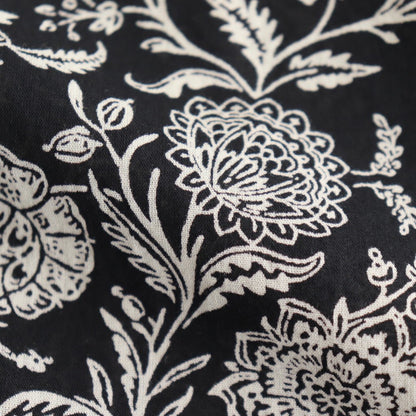 80s VOILE TWO TONE FLOWER PRINT GATHERED SMOCK #9982 BLACK x Lt BEIGE PRINT [NSL25082]