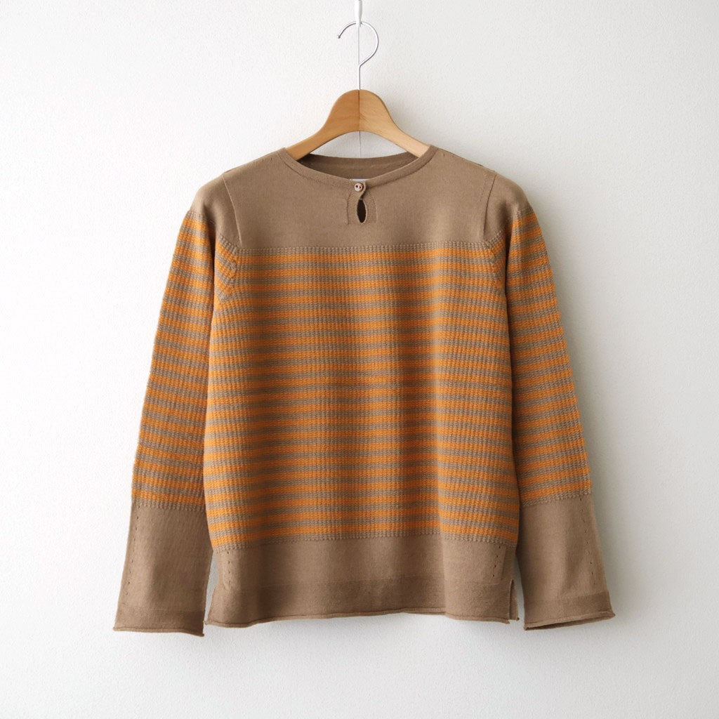 Stripe Long-sleeved Tee #Beige x Orange [Oni068]