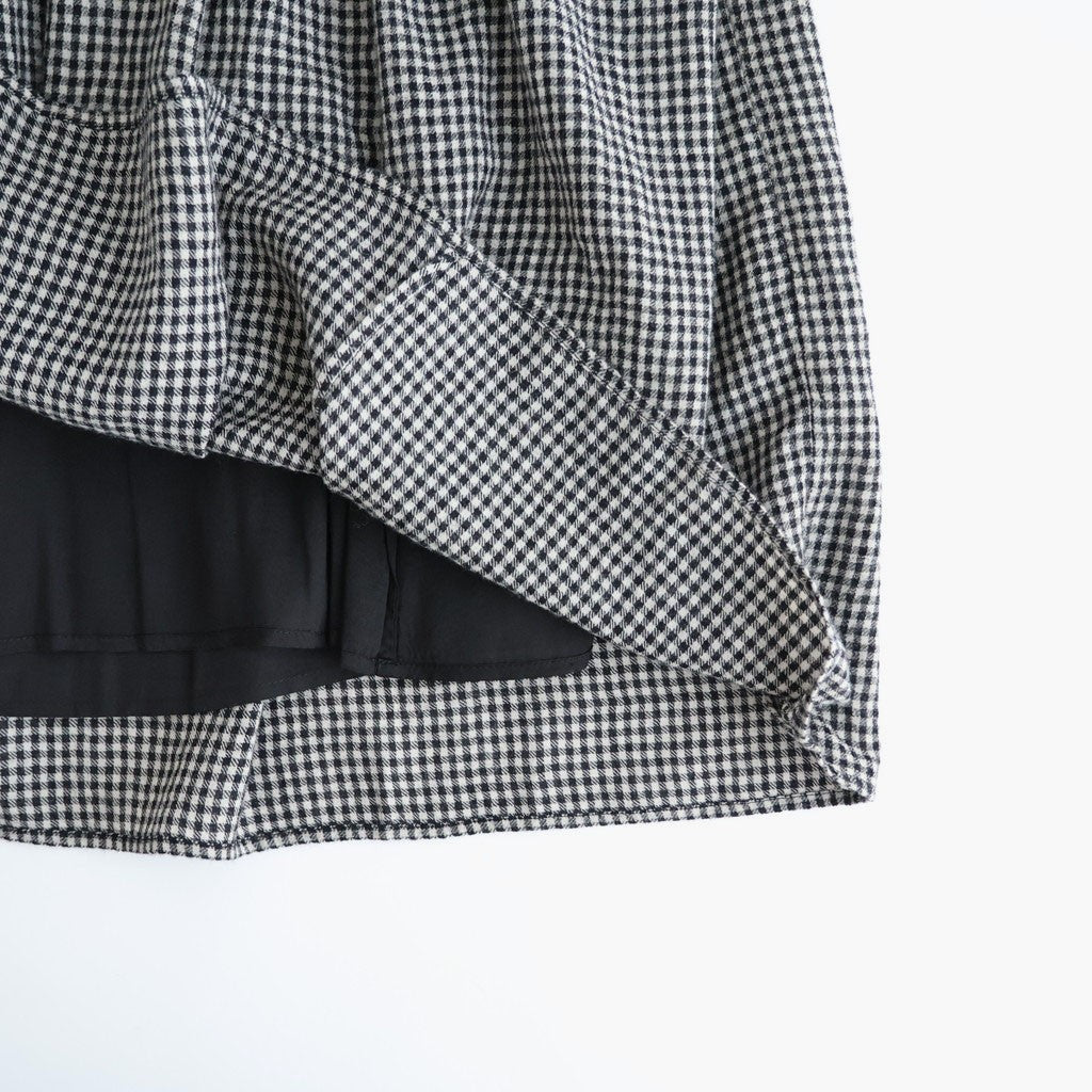 BOILE WOOL SMALL GINGHAM CHECK GATHERED SKIRT WITH LINING #9981 BLK (BLACK/ECRU SAND CHECK) [NMDS26585]