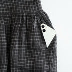 80s POWER LOOM LINEN CHECK REGULAR COLLAR DRESS WITH RAJASTAN GATHER #9890 OFF BLACK x WHITE CHECK [NMDS26284]