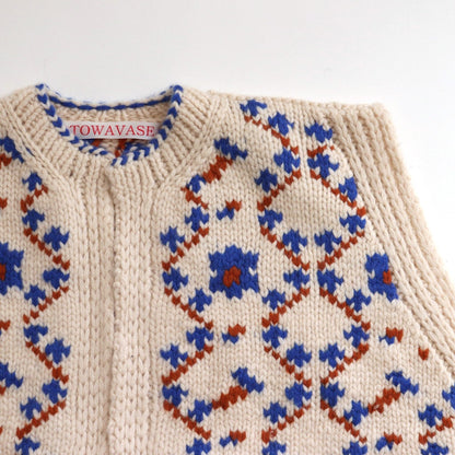 maison de montage / Panier de fleurs No sleeve cardigan #ivory / blue [mdm01-01]