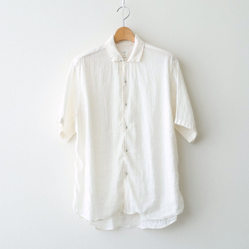 AUTO LOOM LINEN/COTTON PLAIN OVERDYE OPEN COLLAR S/SL SHIRTS #9000 WHITE(WASHED) [IMDSH2612LCD]