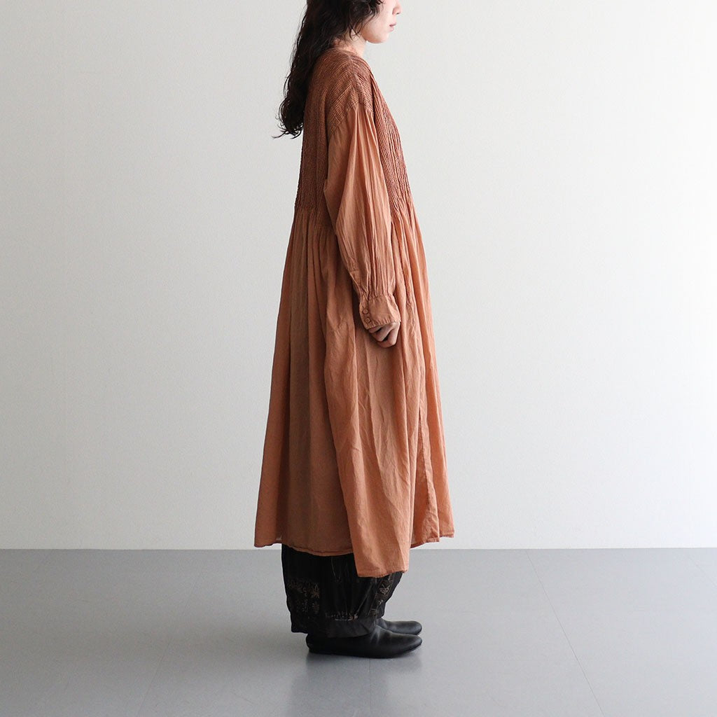 80s ORGANIC VOILE STRIPE (OVERDYE) BANDED SHIRT DRESS WITH MINI PINTUCK #6700 DK.ORANGE [NMDS26514D]