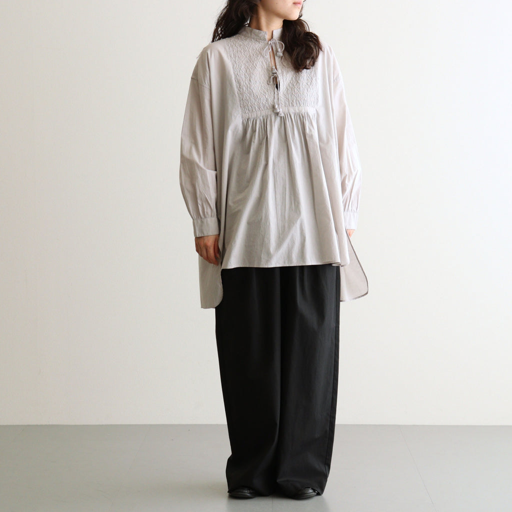 60s ORGANIC CAMBRIC WITH EMB BANDED COLLAR EMB TUNIC #9200 LT GREY [NMDS26222]