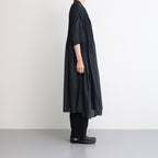 80s ORGANIC DOBIE CHECK(OVERDYE) BANDED COLLAR MAXI DRESS WITH PINTUCK #9971 O.BLACK [NMDS25254D]