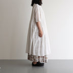 80s ORGANIC DOBIE CHECK(OVERDYE) BANDED COLLAR MAXI DRESS WITH PINTUCK #9170 MINRAL WHITE [NMDS25254D]