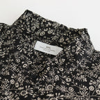 COTTON SLUB SMALL FLOWER PRINT FRILL COLLAR SHIRT WITH GATHER #9982 BLK (BLACK x BEIGE PRINT) [NSL25571]