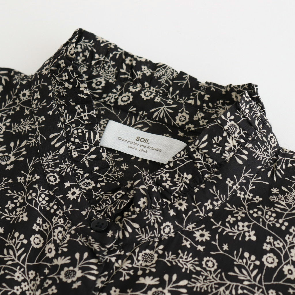 COTTON SLUB SMALL FLOWER PRINT FRILL COLLAR SHIRT WITH GATHER #9982 BLK (BLACK x BEIGE PRINT) [NSL25571]