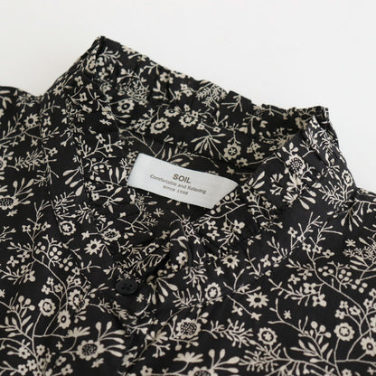 COTTON SLUB SMALL FLOWER PRINT FRILL COLLAR SHIRT WITH GATHER #9982 BLK (BLACK x BEIGE PRINT) [NSL25571]