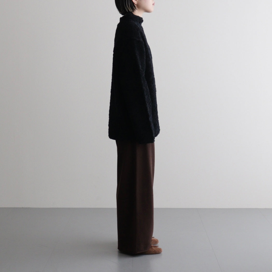 random wool & woolen cotton high-neck P/O #black [WVFL-UW121]