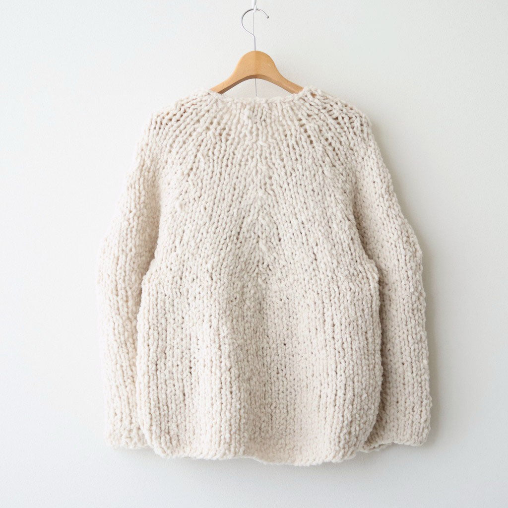 british super down slub felt yarn hand-knit cardigan #ecru [WXFL-UW127]