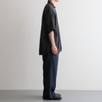 AUTO LOOM LINEN/COTTON PLAIN OVERDYE OPEN COLLAR S/SL SHIRTS #991D C.BLACK [IMDSH2612LCD]