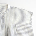 60s AUTO LOOM COTTON/LINEN STRIPE BANDED COLLAR FRENCH/SL PINTUCK SHIRTS #9139 OFF.WHITE/NAVY STRIPE [INSL26331]