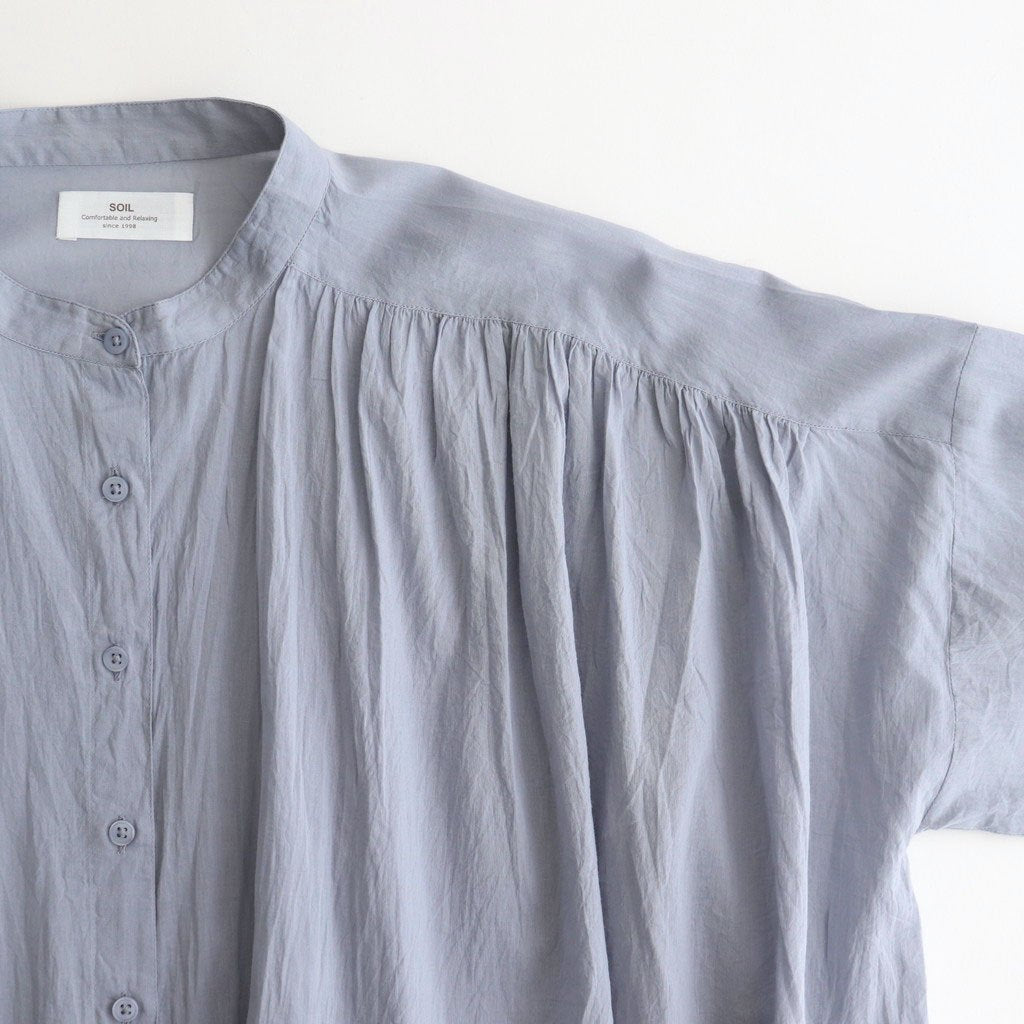 80s COTTON VOILE PLAIN BANDED COLLAR GATHER SHIRT #3300 SAX BLUE [NSL25041]