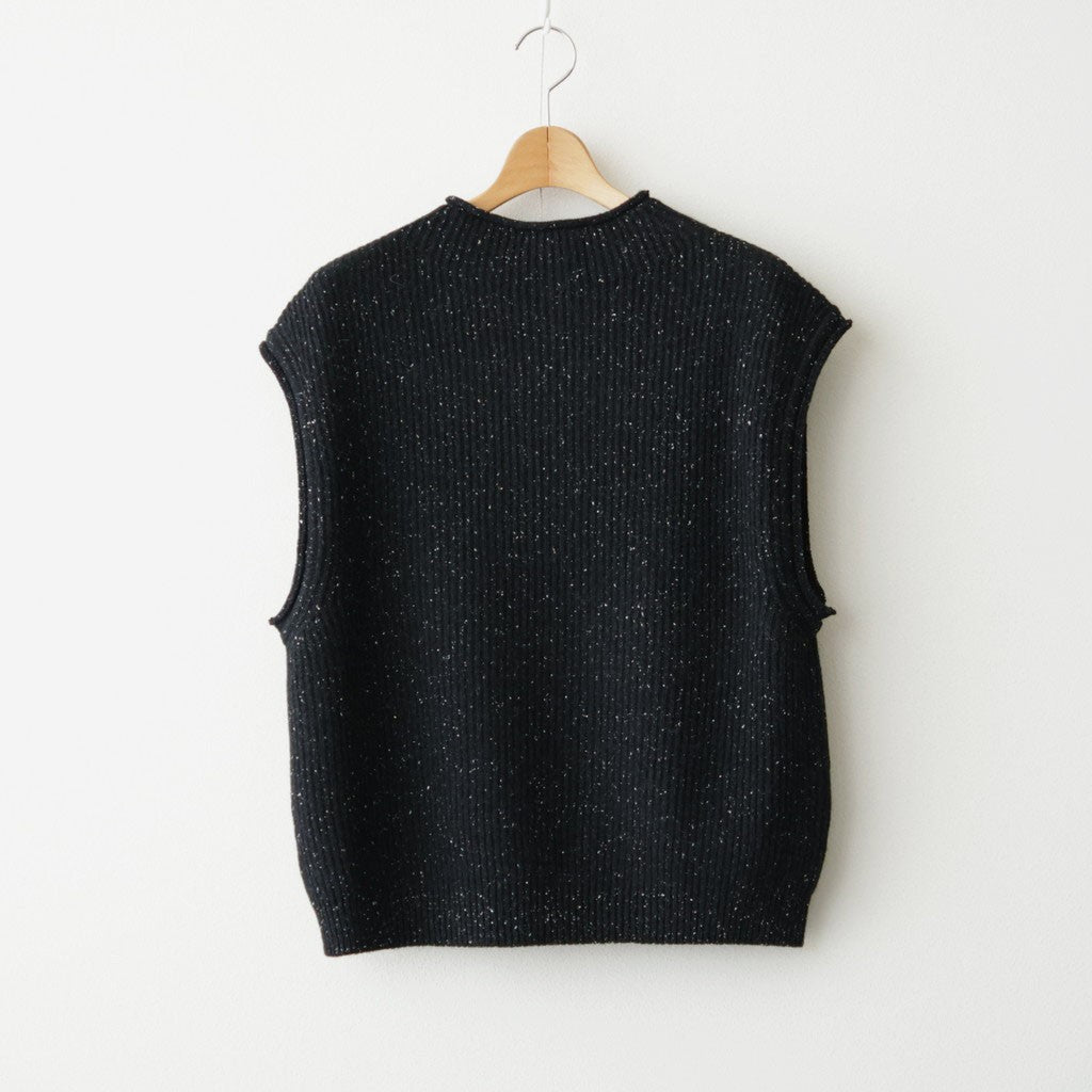 woolen cotton & silk nep wool tweed-knit vest #black tweed [WXFL-UW125]