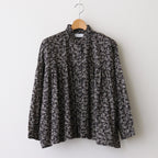 COTTON SLUB SMALL FLOWER PRINT FRILL COLLAR SHIRT WITH GATHER #9982 BLK (BLACK x BEIGE PRINT) [NSL25571]