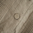 HANDWOVEN HEAVY COTTON PLAIN BACK OPENING STAND COLLAR SHIRT WITH MINI PINTUCK #8300 BEIGE/BLACK SELVAGE [INMDS25722]