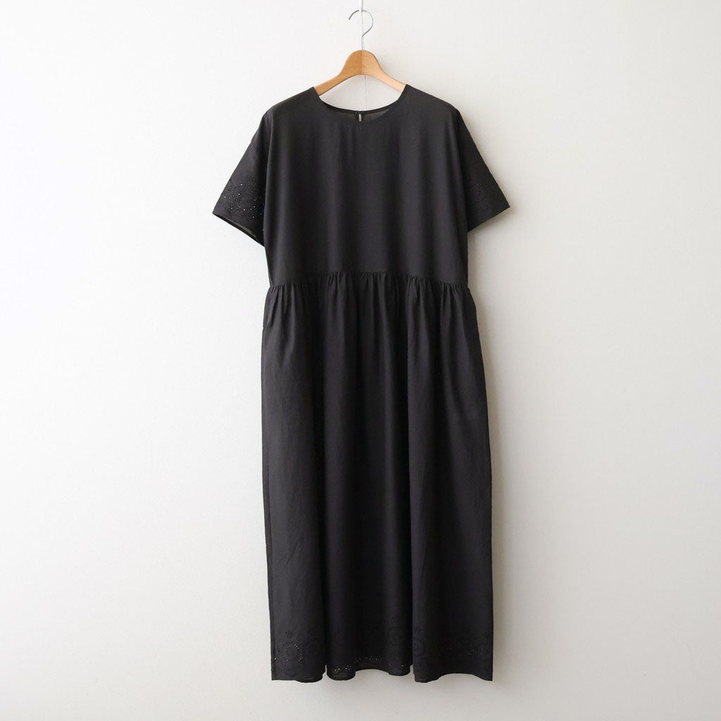 80s VOILE PLAIN WITH CUT WORK LACE CREW NECK PULLOVER DRESS #9900 BLACK [INSL26343]