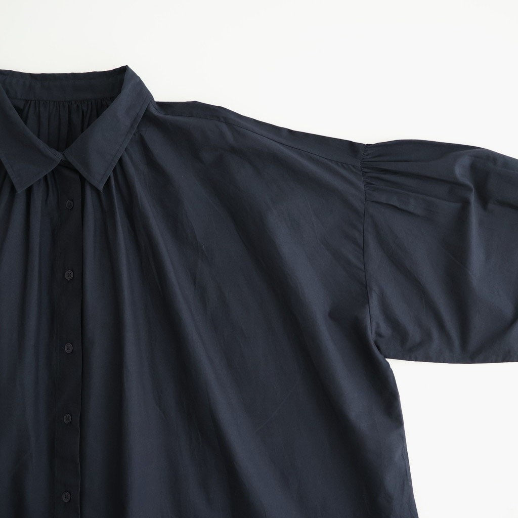 40s COTTON POPLIN PLAIN REGULAR COLLAR SHIRT WITH GATHER #3900 NAVY [NSL26522]
