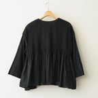 80s ORGANIC MICRO CHECK OVERDYE CREW-NECK BUTTON SHIRT WITH MINI PINTUCK #9912 BLACK (J.BLACK) [NMDS26233D]