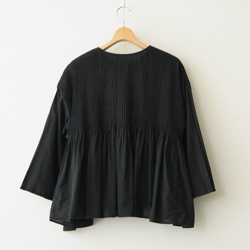 80s ORGANIC MICRO CHECK OVERDYE CREW-NECK BUTTON SHIRT WITH MINI PINTUCK #9912 BLACK (J.BLACK) [NMDS26233D]