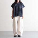 60s AUTO LOOM COTTON/LINEN STRIPE BANDED COLLAR FRENCH/SL PINTUCK SHIRTS #3991 NAVY/OFF.WHITE STRIPE [INSL26331]