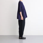 80s ORGANIC DOBIE CHECK(OVERDYE) CREW-NECK P/O HALF/SL SHIRT WITH PINTUCK #2813 D.PURPLE [NMDS25251D]