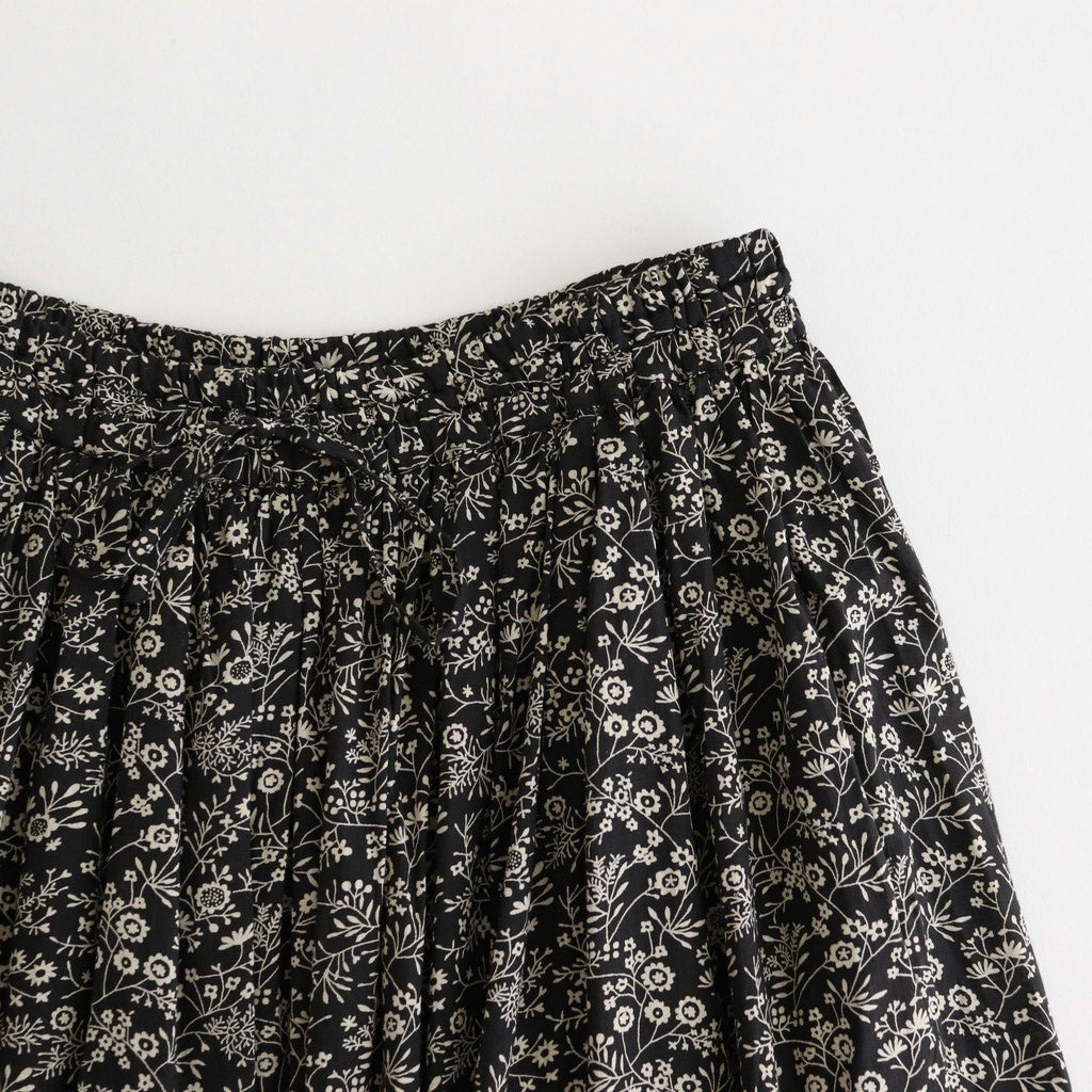 COTTON SLUB SMALL FLOWER PRINT GATHERED SKIRT #9982 BLK (BLACK x BEIGE PRINT) [NSL25574]