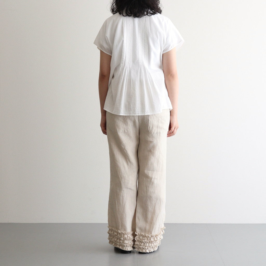 80s COTTON VOILE PLAIN BANDED COLLAR FRENCH/SL PINTUCK SHIRT #9100 OFF WHITE [NSL25042]