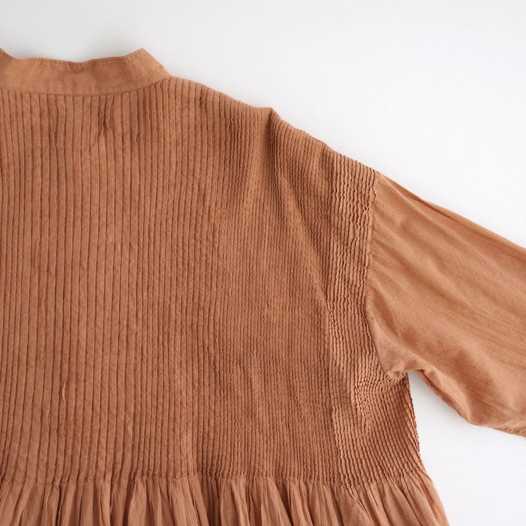 80s ORGANIC VOILE STRIPE (OVERDYE) BANDED SHIRT DRESS WITH MINI PINTUCK #6700 DK.ORANGE [NMDS26514D]