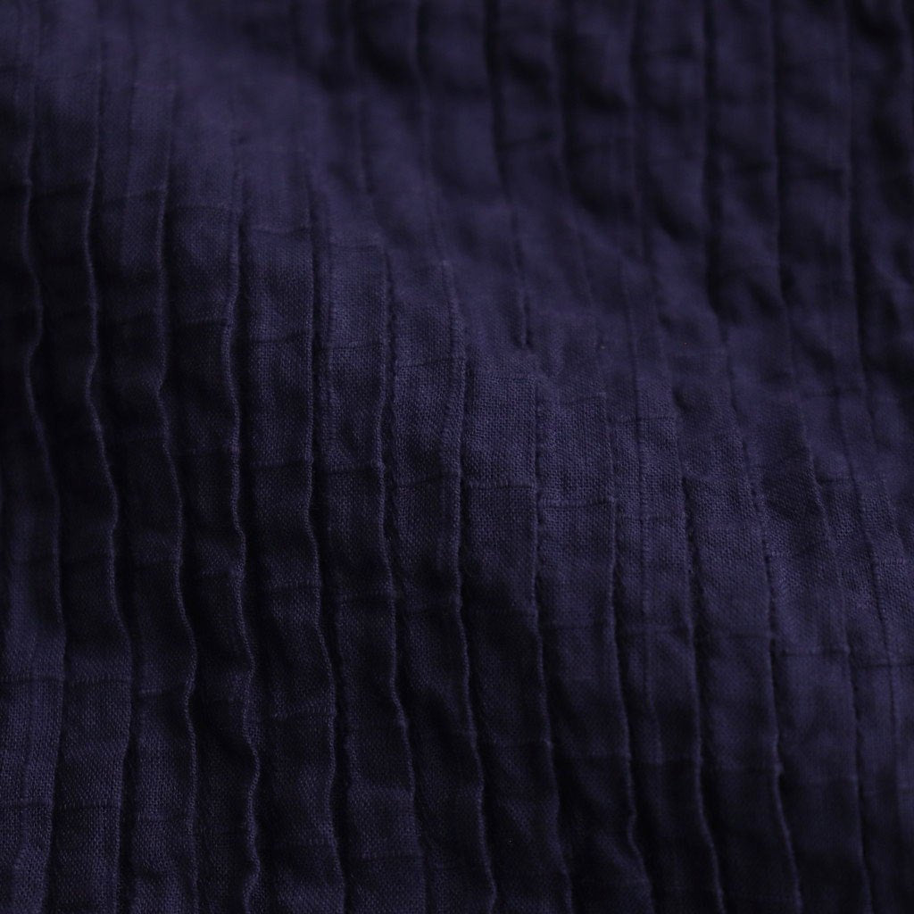 80s ORGANIC DOBIE CHECK(OVERDYE) BANDED COLLAR MAXI DRESS WITH PINTUCK #2813 D.PURPLE [NMDS25254D]