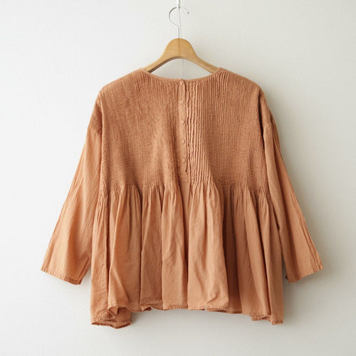 80s ORGANIC VOILE STRIPE (OVERDYE) CREW-NECK 3/4 SL SHIRT WITH MINI PINTUCK #6700 DK.ORANGE [NMDS26511D]