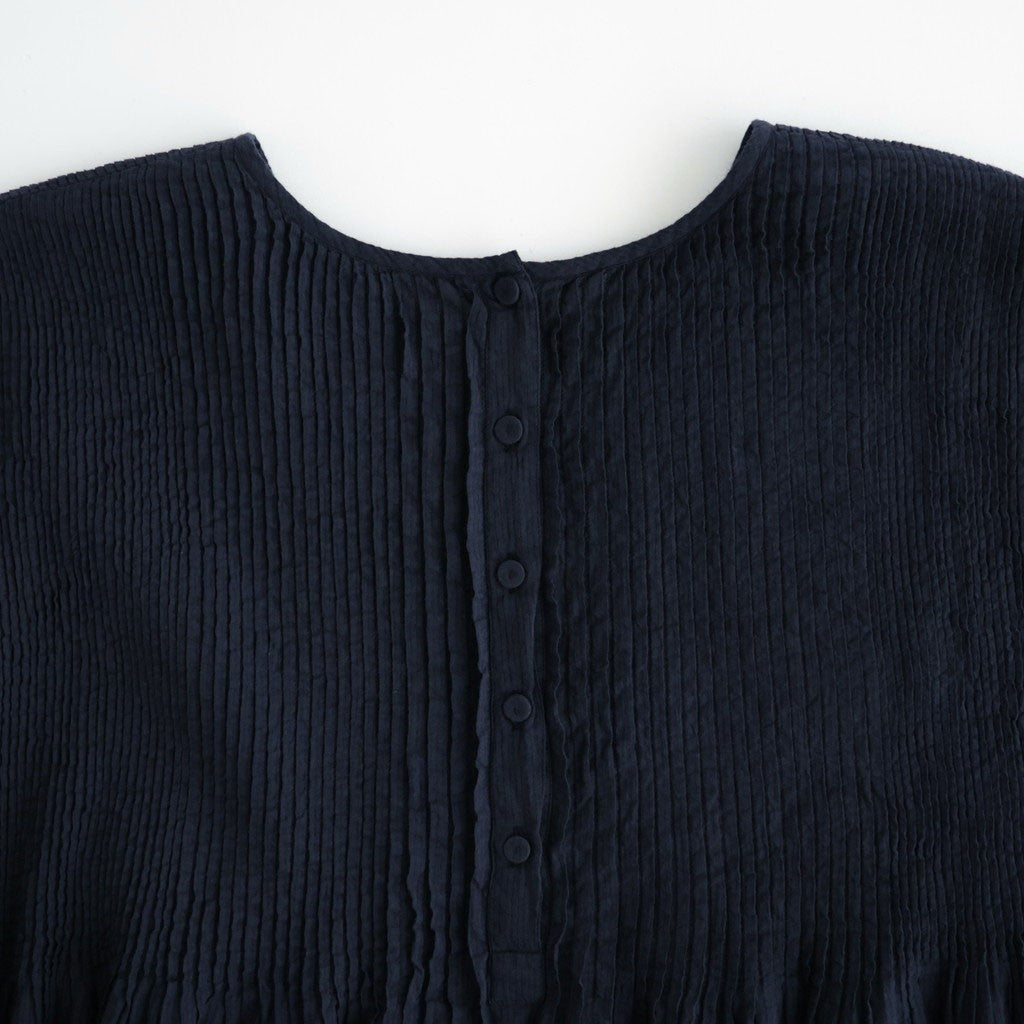80s ORGANIC VOILE STRIPE (OVERDYE) CREW-NECK 3/4 SL SHIRT WITH MINI PINTUCK #3960 MARINE [NMDS26511D]