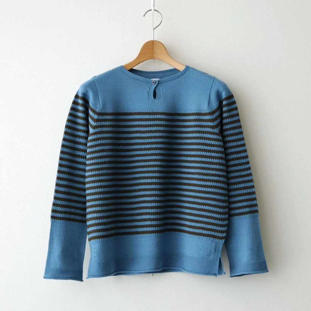Stripe Long-sleeved Tee #Blue x Brown [Oni068]
