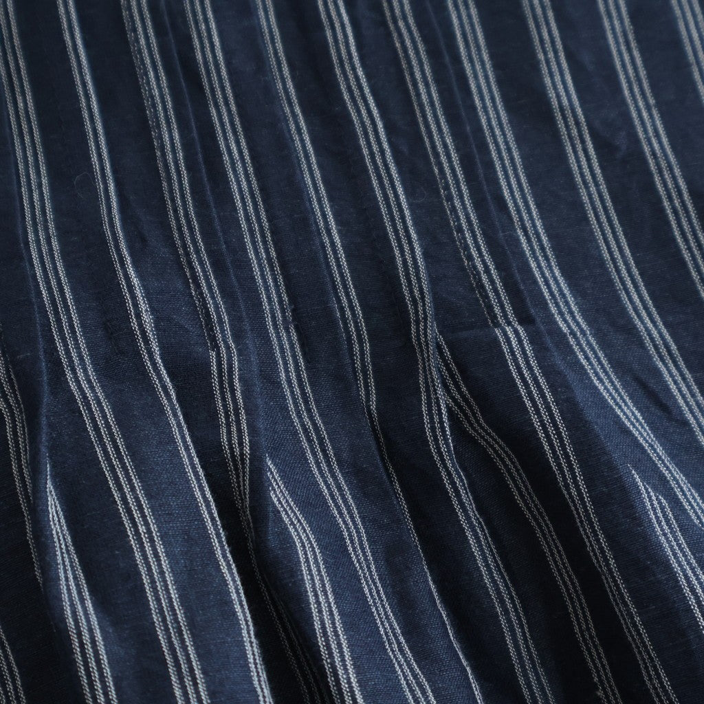 60s AUTO LOOM COTTON/LINEN STRIPE BANDED COLLAR FRENCH/SL PINTUCK SHIRTS #3991 NAVY/OFF.WHITE STRIPE [INSL26331]